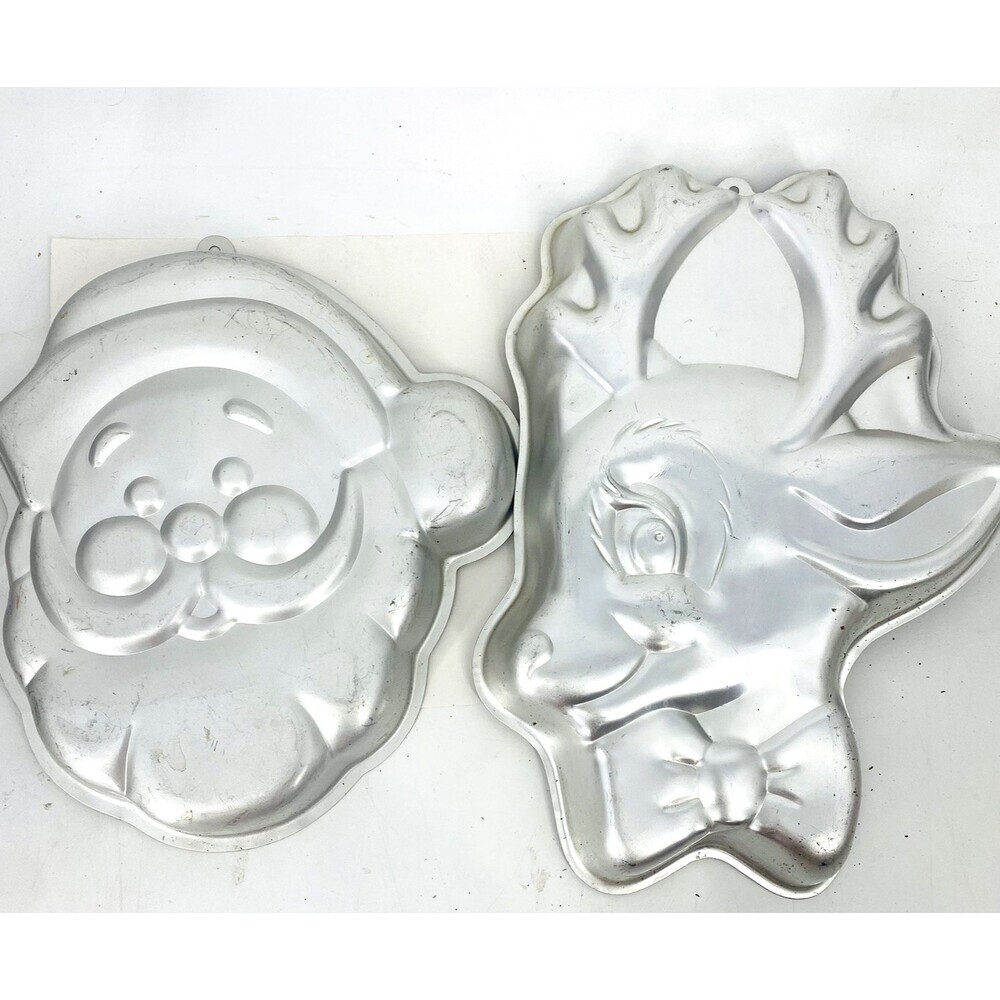 Lot of 2- Vintage Wilton Christmas Cake Molds Santa & Rudolph 1987-1988